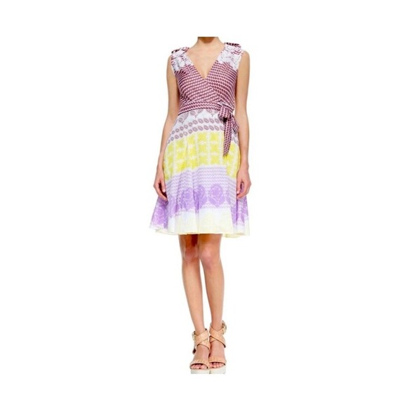 Diane Von Furstenberg Elsa Printed Size 12 Paisley Cotton Silk Wrap Dress New